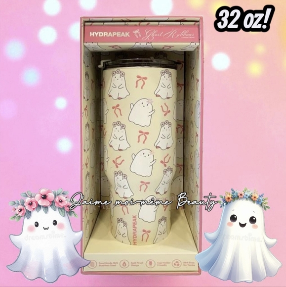 Floral Headband Ghosts & Pink Coquette Bows Halloween Stainless 32 OZ Travel Mug - Picture 1 of 7